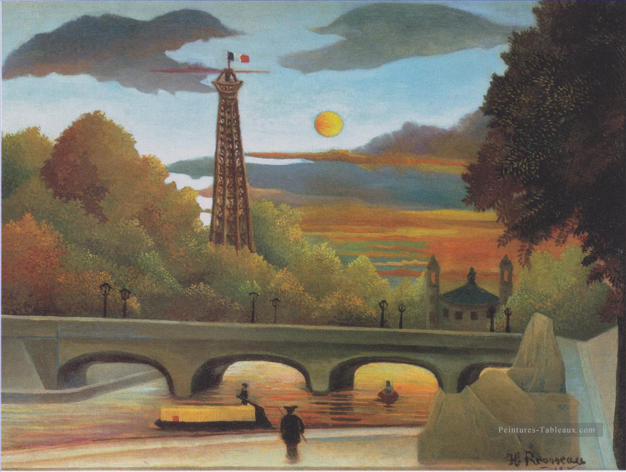 Seine et Tour Eiffel au coucher du soleil 1910 Henri Rousseau post impressionnisme Naive primitivisme Peintures à l'huile